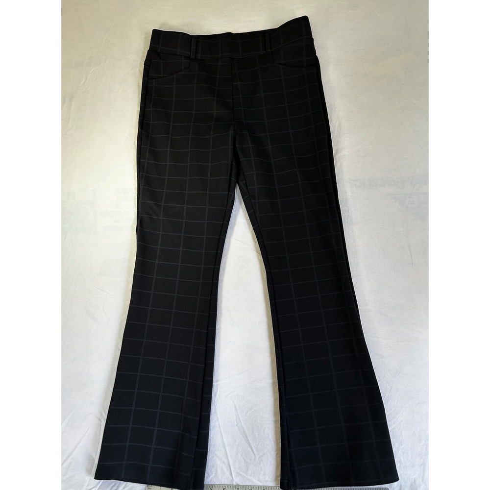 Maze Collection Womens Black Plaid Windowpane Pull On Flare Dress Pants Size L